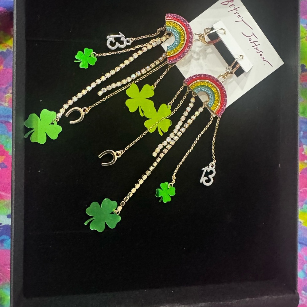 Betsey Johnson Rainbow and Clover Earrings